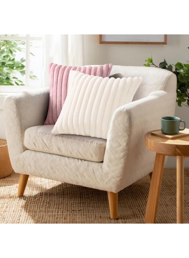 ماي حبيبي أغطية وسائد ديكور من ماي حبيبي، قطعتان، ناعمة وفخمة ومخططة، مناسبة للأريكة والسرير وغرفة المعيشة، مقاس 45 × 45 سم (أبيض) - Image 4